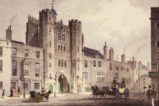 A painting of St James’s Palace, by famous watercolour artist Thomas Hosmer Shepherd (1792-1864).