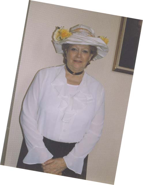 Jill Harland in period dress celebrating the Hydesville Sesquicentenary at Stansted Hall, 28th March 1998 –Click to enlarge picture