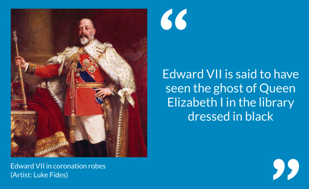 Edward VII in coronation robes  (Artist: Luke Fides) – Edward VII is said to have seen the ghost of Queen Elizabeth I in the library dressed in black